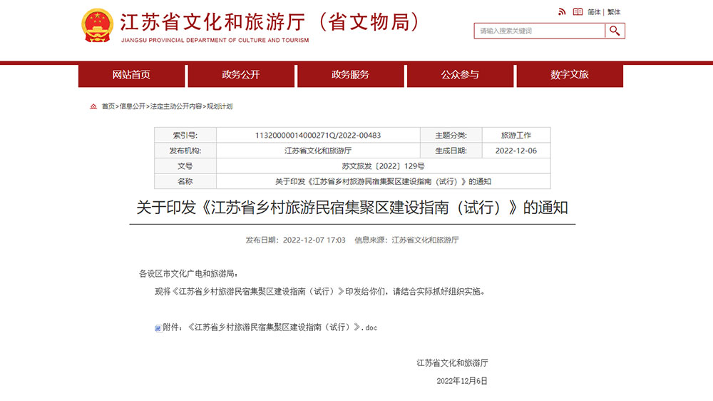 文旅：江蘇省發(fā)布鄉(xiāng)村旅游民宿集聚區(qū)建設(shè)指南，助力鄉(xiāng)村振興和美麗江蘇建設(shè)！